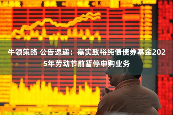 牛领策略 公告速递：嘉实致裕纯债债券基金2025年劳动节前暂停申购业务